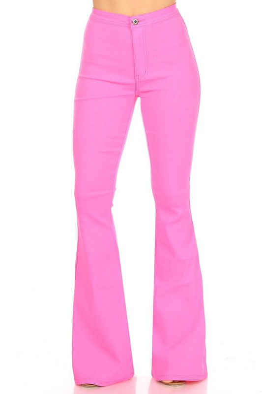 Made To Gallivant” Neon Pink Super Stretch Bell Bottom Jeans – Gallivant  Style